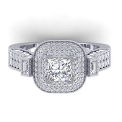 2.85 CTW Princess VS/SI Diamond Art Deco Micro Halo Ring 14K White Gold - REF-555R5K - 30444