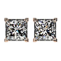 2.50 CTW Certified VS/SI Quality Princess Diamond Stud Earrings 10K Rose Gold - REF-663F2M - 33115