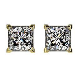 2 CTW Certified VS/SI Quality Princess Diamond Stud Earrings 10K Yellow Gold - REF-552Y2N - 33096