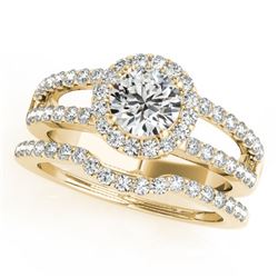 1.51 CTW Certified VS/SI Diamond 2Pc Wedding Set Solitaire Halo 14K Yellow Gold - REF-228N9Y - 30881
