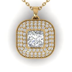 1.60 CTW Princess VS/SI Diamond Art Deco Stud Micro Halo Necklace 14K Yellow Gold - REF-428F2M - 304