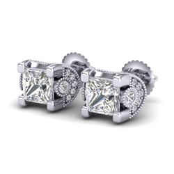 2.5 CTW Princess VS/SI Diamond Art Deco Stud Earrings 18K White Gold - REF-642W2H - 37151
