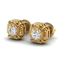 1.11 CTW VS/SI Diamond Solitaire Art Deco Stud Earrings 18K Yellow Gold - REF-218M2F - 36877