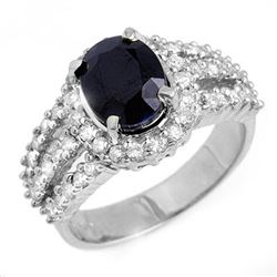 4.70 CTW Blue Sapphire & Diamond Ring 18K White Gold - REF-134F9M - 13096