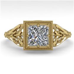 1.0 CTW VS/SI Princess Diamond Solitaire Engagement Ring Deco 18K Yellow Gold - REF-344M4F - 36043