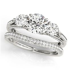 2.05 CTW Certified VS/SI Diamond 3 Stone 2Pc Wedding Set 14K White Gold - REF-447F3M - 32021