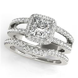 1.51 CTW Certified VS/SI Princess Diamond 2Pc Set Solitaire Halo 14K White Gold - REF-252R5K - 31346