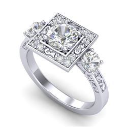 1.55 CTW VS/SI Diamond Solitaire Art Deco 3 Stone Ring 18K White Gold - REF-272X8T - 37274