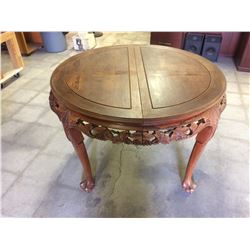 VINTAGE TEAK WOOD HAND CARVED DINING ROOM TABLE