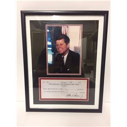 John. F. Kennedy framed compilation PHOTO W/ FACSIMILE CHEQUE  (650 mm x 470 mm)