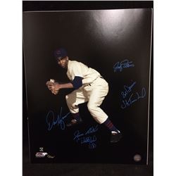 Ernie Banks Cubs 16 x 20 Photo Signed by (6) with Jody Davis, Steve Trachsel,  Walton MAB Hologram)
