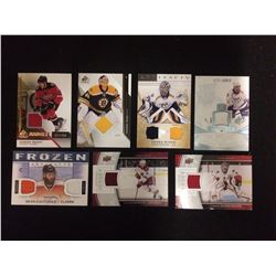 GAME WORN JERSEY HOCKEY CARD LOT (RASK, RINNE, JONES)