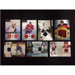 GAME WORN JERSEY HOCKEY CARD LOT (DAMPHOUSE, BELLOWS, PERRY)
