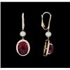 Image 2 : 21.77 ctw Rubellite And Diamond Earrings - 18KT Rose Gold