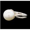 Image 1 : Pearl and Diamond Ring - 18KT White Gold