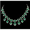 Image 1 : 34.17 ctw Emerald and Diamond Necklace - 14KT White Gold