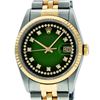 Image 1 : Rolex Mens 36mm Two Tone Yellow Gold Green Vignette String Diamond DateJust Wris