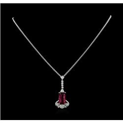 5.00 ctw Rubellite and Diamond Pendant With Chain - 18KT White Gold