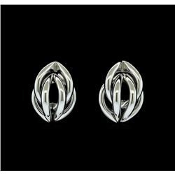 Braided Shell Shaped Post Earrings - Rhodium Plated