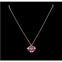 5.29 ctw Ruby and Diamond Pendant - 14KT Yellow Gold