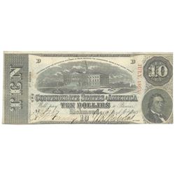 1863 $10 The Confederate States of America Note T-59 CC