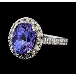 5.77 ctw Tanzanite and Diamond Ring - 14KT White Gold