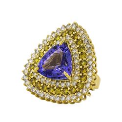 17.94 ctw Tanzanite and Diamond Ring - 14KT Yellow Gold