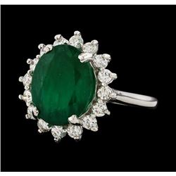 4.77 ctw Emerald and Diamond Ring - 14KT White Gold