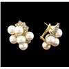 Image 2 : 0.40 ctw Diamond and Pearl Earrings - 14KT Yellow Gold