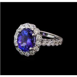 3.27 ctw Tanzanite and Diamond Ring - 14KT White Gold