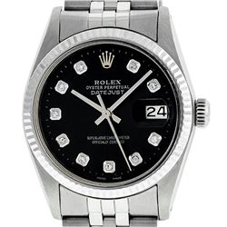 Rolex Mens 36mm Stainless Steel Black Diamond Datejust Wristwatch