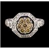 Image 2 : 0.92 ctw Brown and White Diamond Ring - 14KT White Gold