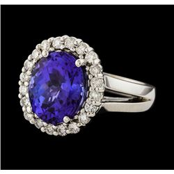 4.76 ctw Tanzanite and Diamond Ring - 14KT White Gold