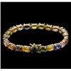 Image 2 : 23.50 ctw Multi Color Sapphire Bracelet - 14KT Yellow Gold