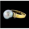 Image 1 : 12.5mm Pearl and Diamond Ring - 18KT Yellow Gold