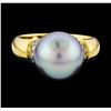 Image 2 : 12.5mm Pearl and Diamond Ring - 18KT Yellow Gold