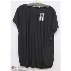 SHORT SLEEVE BLOUSE W/BLACK CRYSTAL NECKLINE SZ XL
