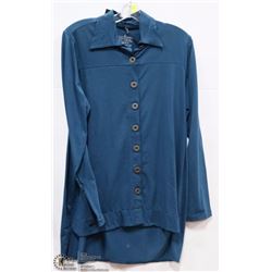 NEON BUDDA BUTTON UP HI-LO HEMLINE  BLOUSE SZ LRG