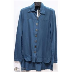NEON BUDDA BUTTON UP HI-LO HEMLINE  BLOUSE SZ XSM