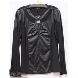 SIMON CHANG SEQUIN NECK LONG SLEEVE BLOUSE SIZE XL