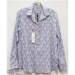 BUTTON UP SHIRT PRINTED WHITE/BLUE/GREY SM