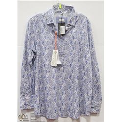 BUTTON UP SHIRT PRINTED WHITE/BLUE/GREY MED