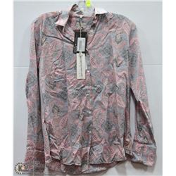 BUTTON UP SHIRT PRINTED GREY/PINK  SIZE XSM