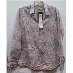 BUTTON UP SHIRT PRINTED GREY/PINK  SIZE MED