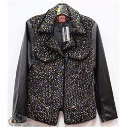 KNIT BLAZER WITH LEATHER LIKE SLEEVES SIZE 10