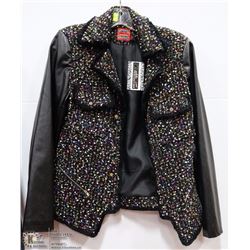 KNIT BLAZER WITH LEATHER LIKE SLEEVES SIZE 4