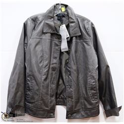 GREY VINTAGE STYLE FAUX LEATHER JACKET SIZE LRG