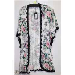 LACE BORDER FLOWER PRINT KIMONO SIZE LARGE