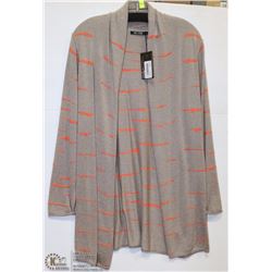 GREY & ORANGE STRIPED CARDIGAN SIZE LARGE
