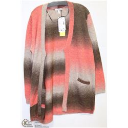 PEACH & GREY LONG SLEEVE CARDIGAN SIZE LARGE